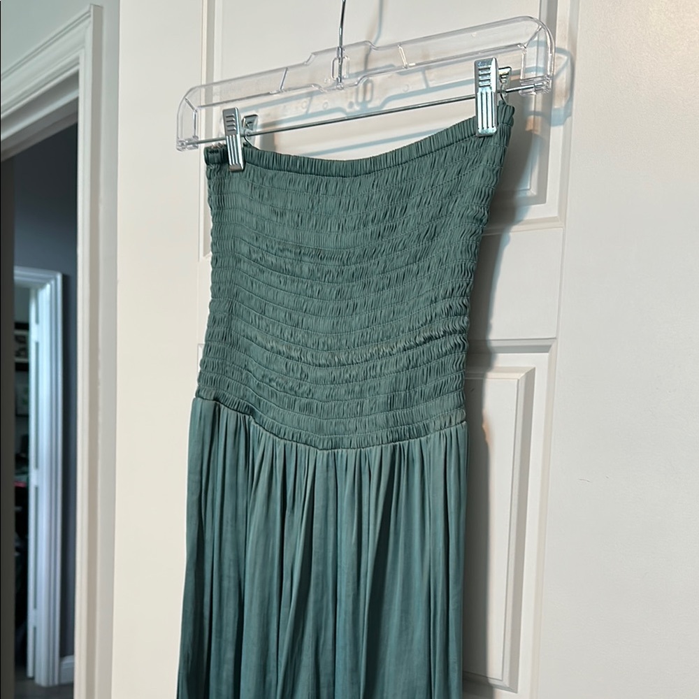 Strapless Green Ruched Jumpsuit for Weddings